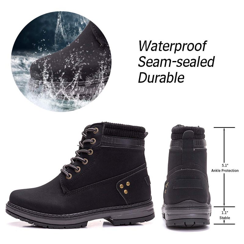 Athlefit Women's Work Waterproof Hiking Combat Boots Lace up Low Heel Booties Ankle Boots Size 7 Black - Image 4